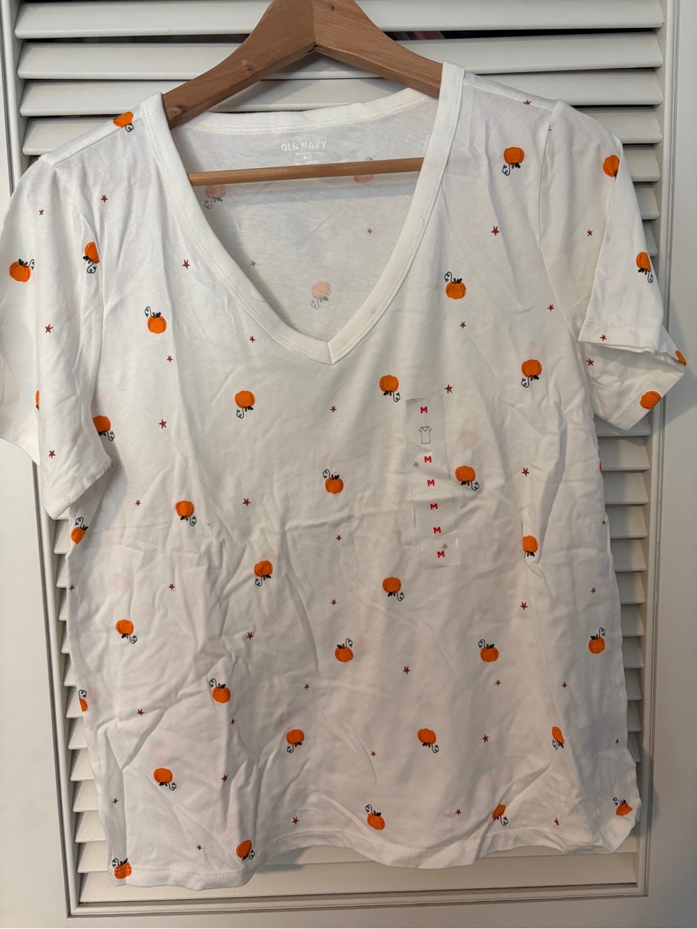 Old Navy White V-Neck Tee with Orange Pumpkin Print